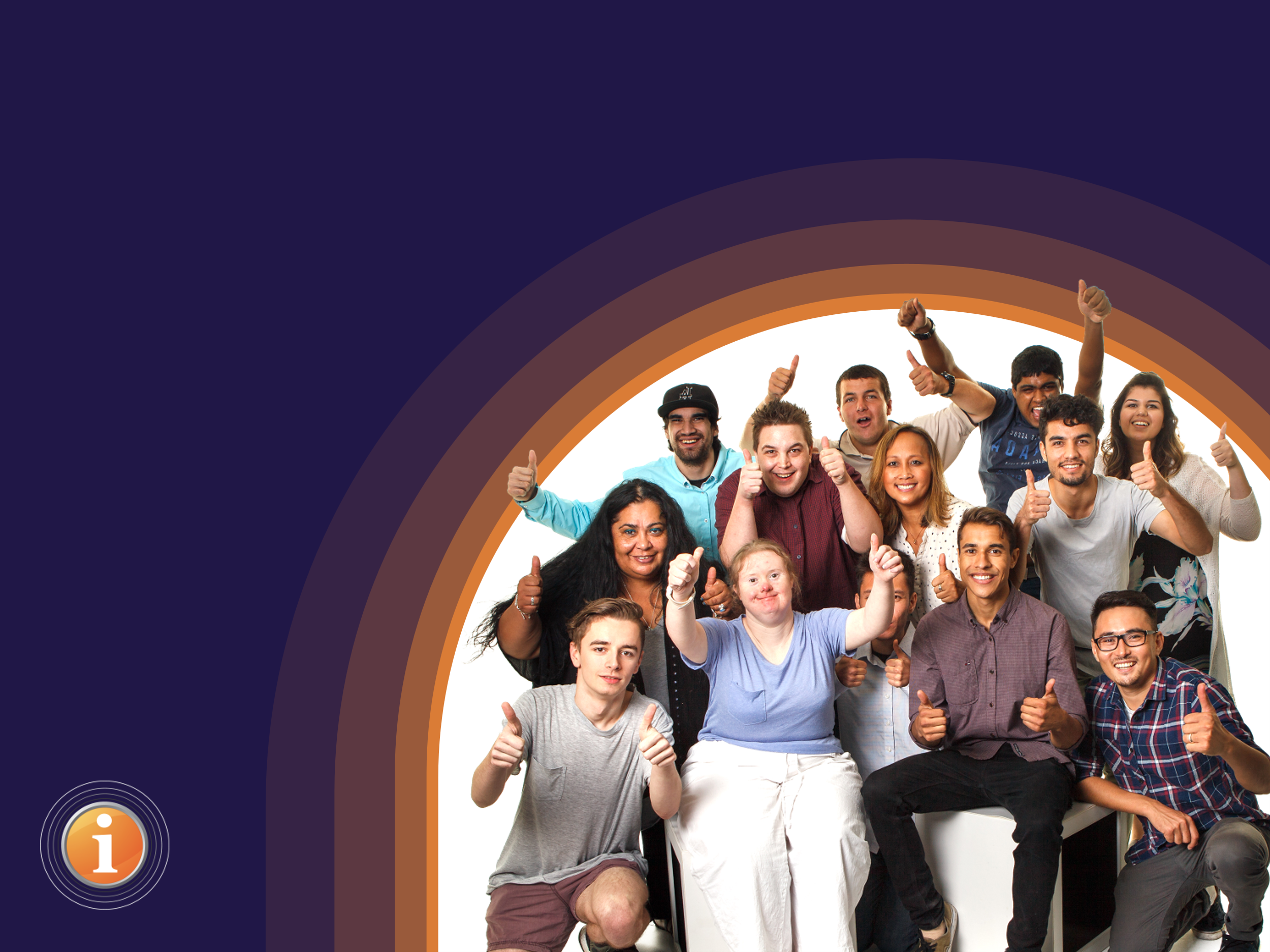 The Information Access Group logo. A large group of diverse people smiling with their thumbs up.